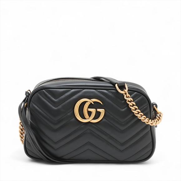 Gucci Handbags - Gucci GG Marmont Leather Chain Shoulder Bag Black